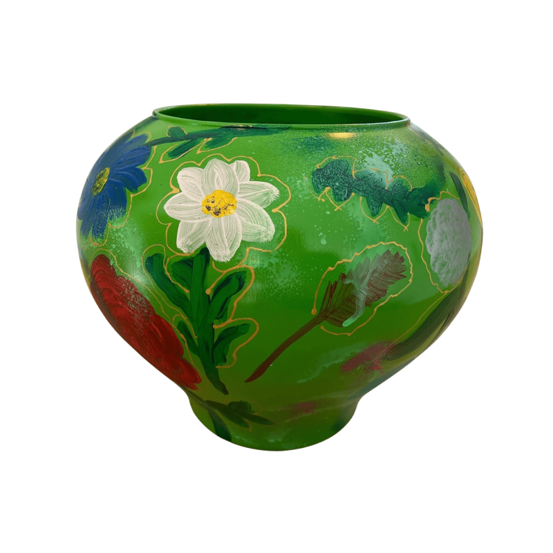 Handbeschilderde vaas groen Van Djina